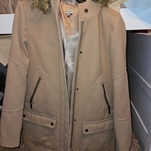 Cremieux Parka Coat - Women's Tan Jacket with Faux Fur Hood
